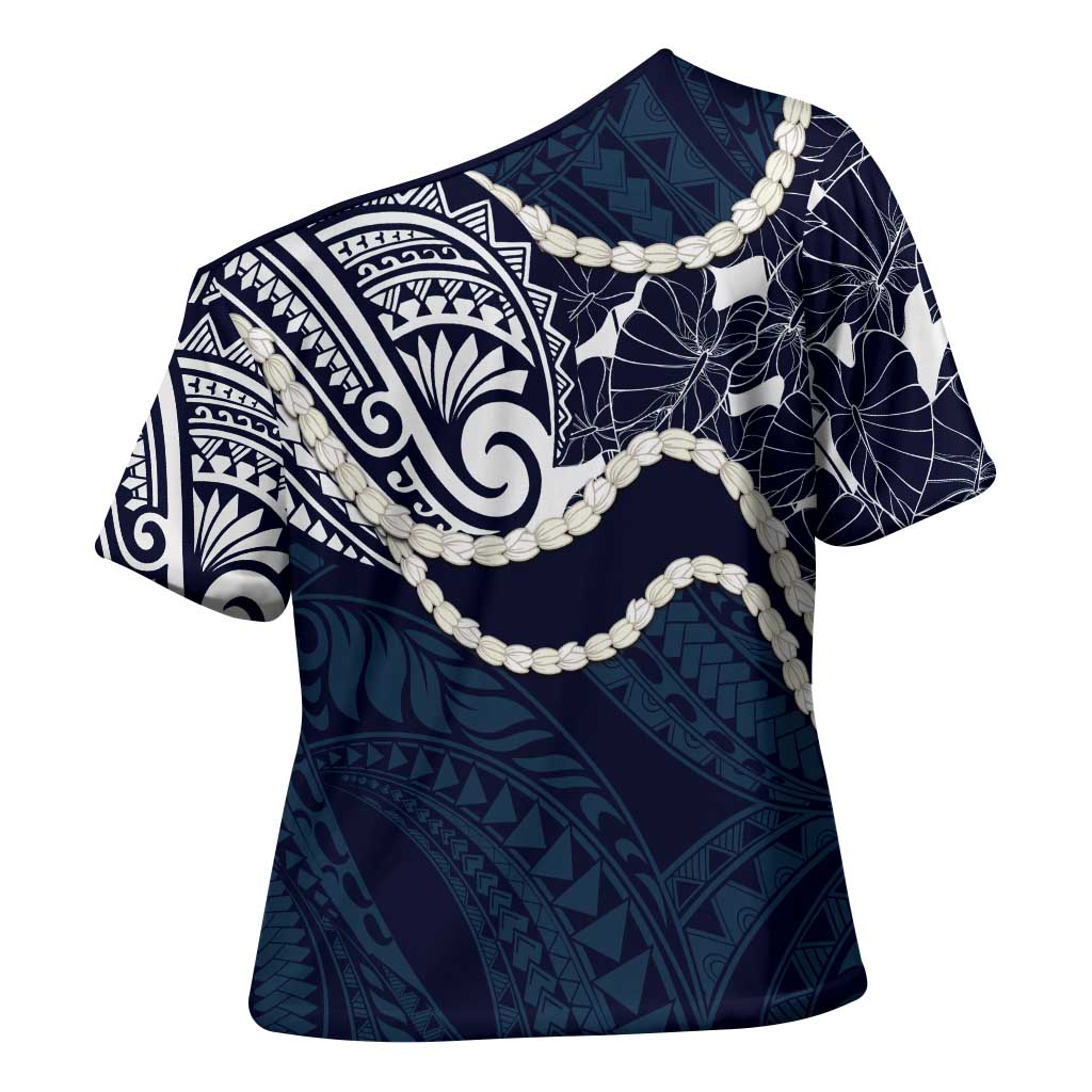 Aloha Hawaii Kalo Pikake Lei Cross Shoulder Shirt Chest Tattoo Oxford Blue Hawaiian Pattern