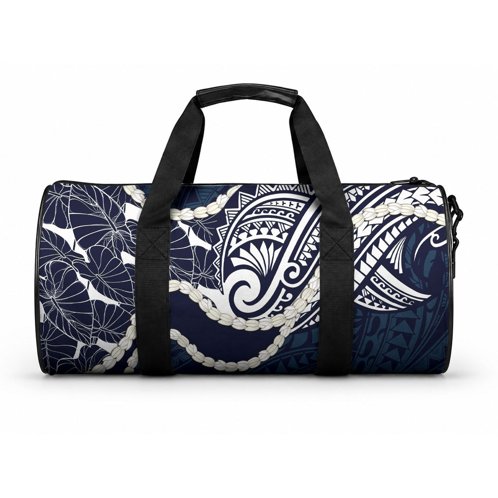 Aloha Hawaii Kalo Pikake Lei Duffle Bag Chest Tattoo Oxford Blue Hawaiian Pattern