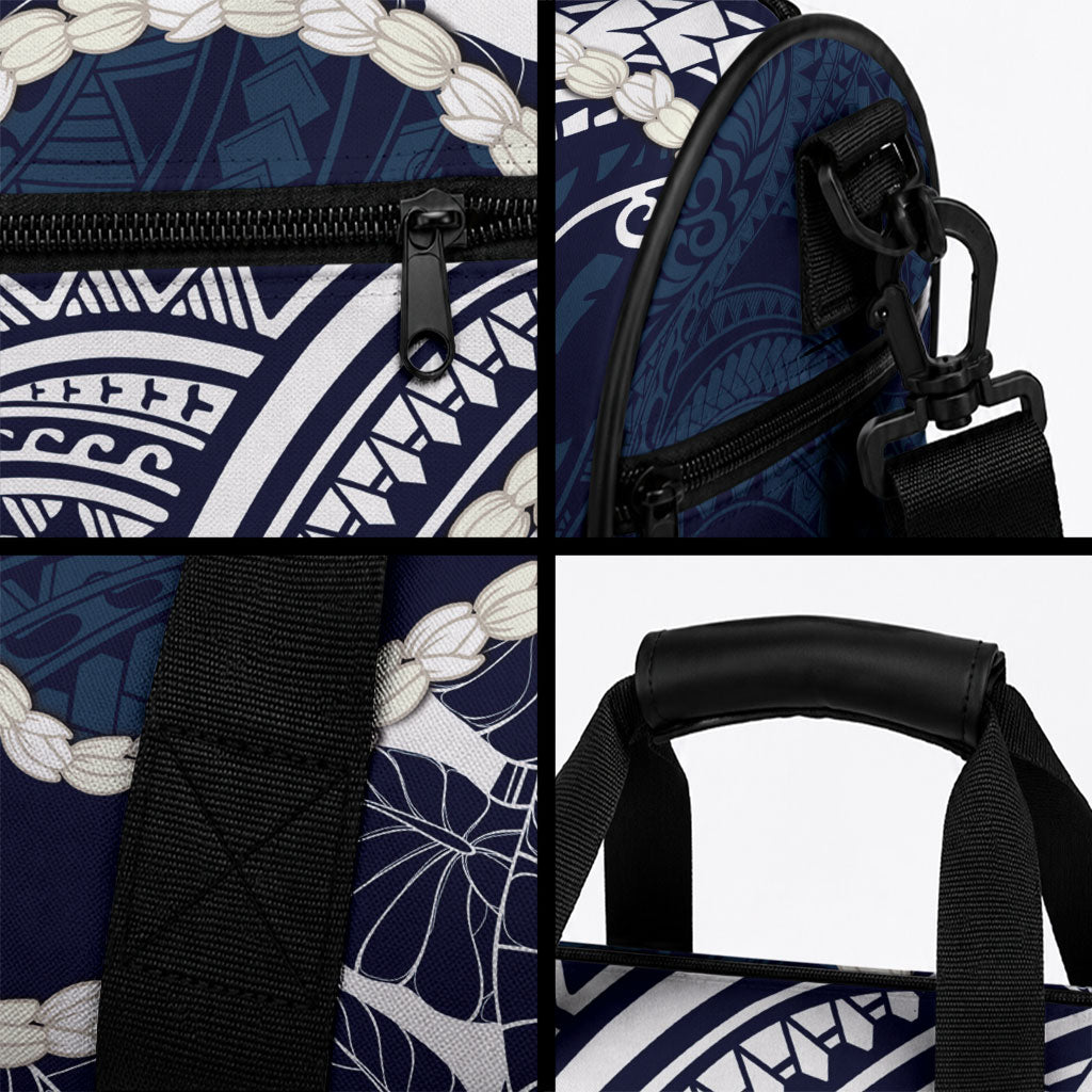 Aloha Hawaii Kalo Pikake Lei Duffle Bag Chest Tattoo Oxford Blue Hawaiian Pattern