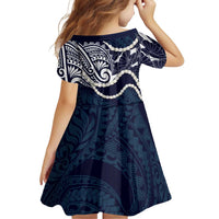 Aloha Hawaii Kalo Pikake Lei Family Matching Off The Shoulder Long Sleeve Dress and Hawaiian Shirt Chest Tattoo Oxford Blue Hawaiian Pattern LT14 - Polynesian Pride