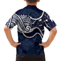 Aloha Hawaii Kalo Pikake Lei Family Matching Off Shoulder Maxi Dress and Hawaiian Shirt Chest Tattoo Oxford Blue Hawaiian Pattern LT14 - Polynesian Pride