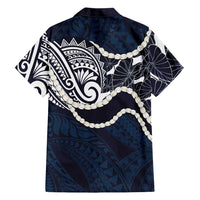 Aloha Hawaii Kalo Pikake Lei Family Matching Off Shoulder Maxi Dress and Hawaiian Shirt Chest Tattoo Oxford Blue Hawaiian Pattern LT14 - Polynesian Pride