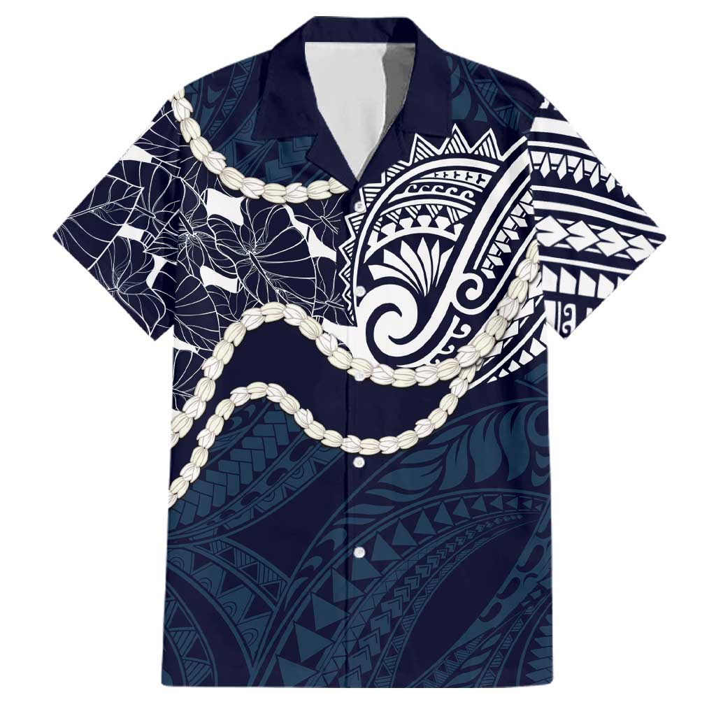 Aloha Hawaii Kalo Pikake Lei Family Matching Short Sleeve Bodycon Dress and Hawaiian Shirt Chest Tattoo Oxford Blue Hawaiian Pattern LT14 Dad's Shirt - Short Sleeve Oxford Blue - Polynesian Pride