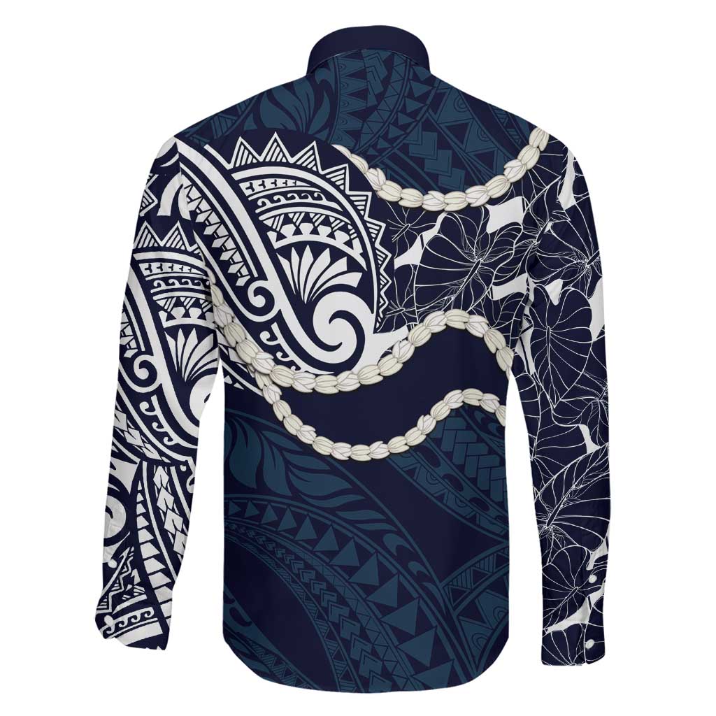 Aloha Hawaii Kalo Pikake Lei Family Matching Tank Maxi Dress and Hawaiian Shirt Chest Tattoo Oxford Blue Hawaiian Pattern LT14 - Polynesian Pride