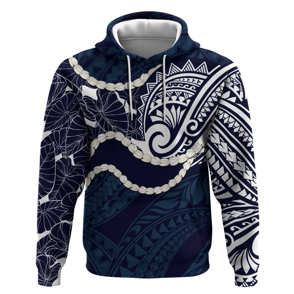 Aloha Hawaii Kalo Pikake Lei Hoodie Chest Tattoo Oxford Blue Hawaiian Pattern