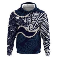 Aloha Hawaii Kalo Pikake Lei Hoodie Chest Tattoo Oxford Blue Hawaiian Pattern