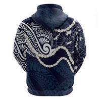Aloha Hawaii Kalo Pikake Lei Hoodie Chest Tattoo Oxford Blue Hawaiian Pattern
