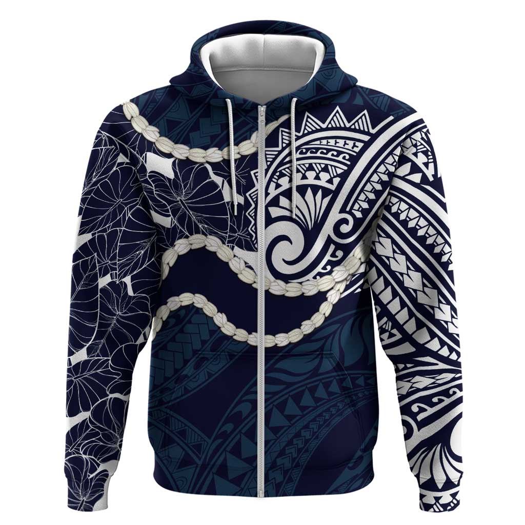 Aloha Hawaii Kalo Pikake Lei Hoodie Chest Tattoo Oxford Blue Hawaiian Pattern