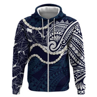 Aloha Hawaii Kalo Pikake Lei Hoodie Chest Tattoo Oxford Blue Hawaiian Pattern