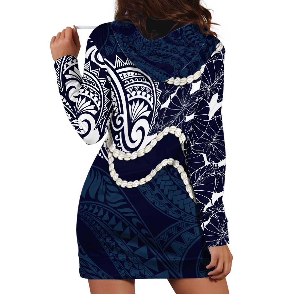 Aloha Hawaii Kalo Pikake Lei Hoodie Dress Chest Tattoo Oxford Blue Hawaiian Pattern LT14 - Polynesian Pride