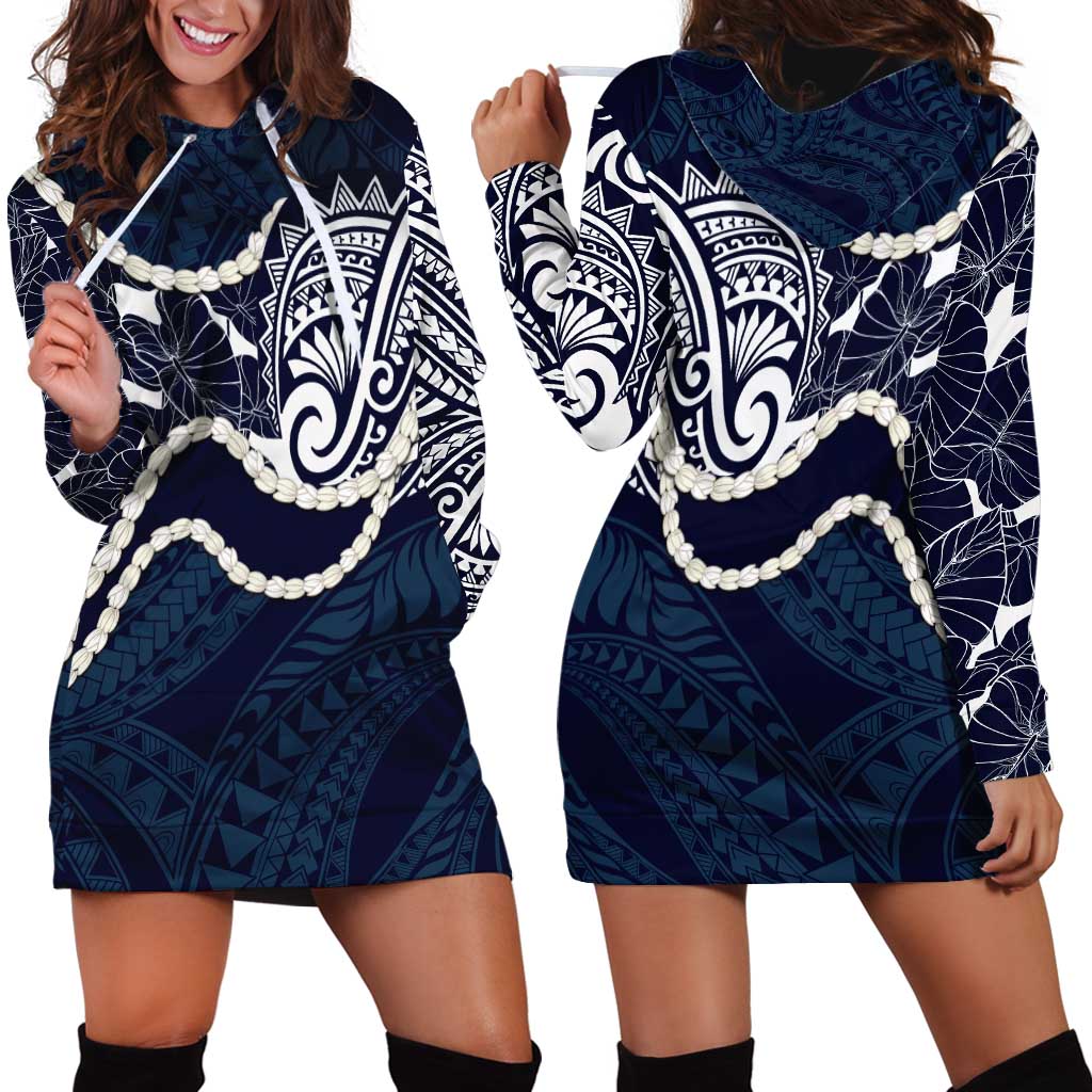Aloha Hawaii Kalo Pikake Lei Hoodie Dress Chest Tattoo Oxford Blue Hawaiian Pattern LT14 - Polynesian Pride