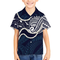 Aloha Hawaii Kalo Pikake Lei Kid Hawaiian Shirt Chest Tattoo Oxford Blue Hawaiian Pattern LT14 Kid Oxford Blue - Polynesian Pride