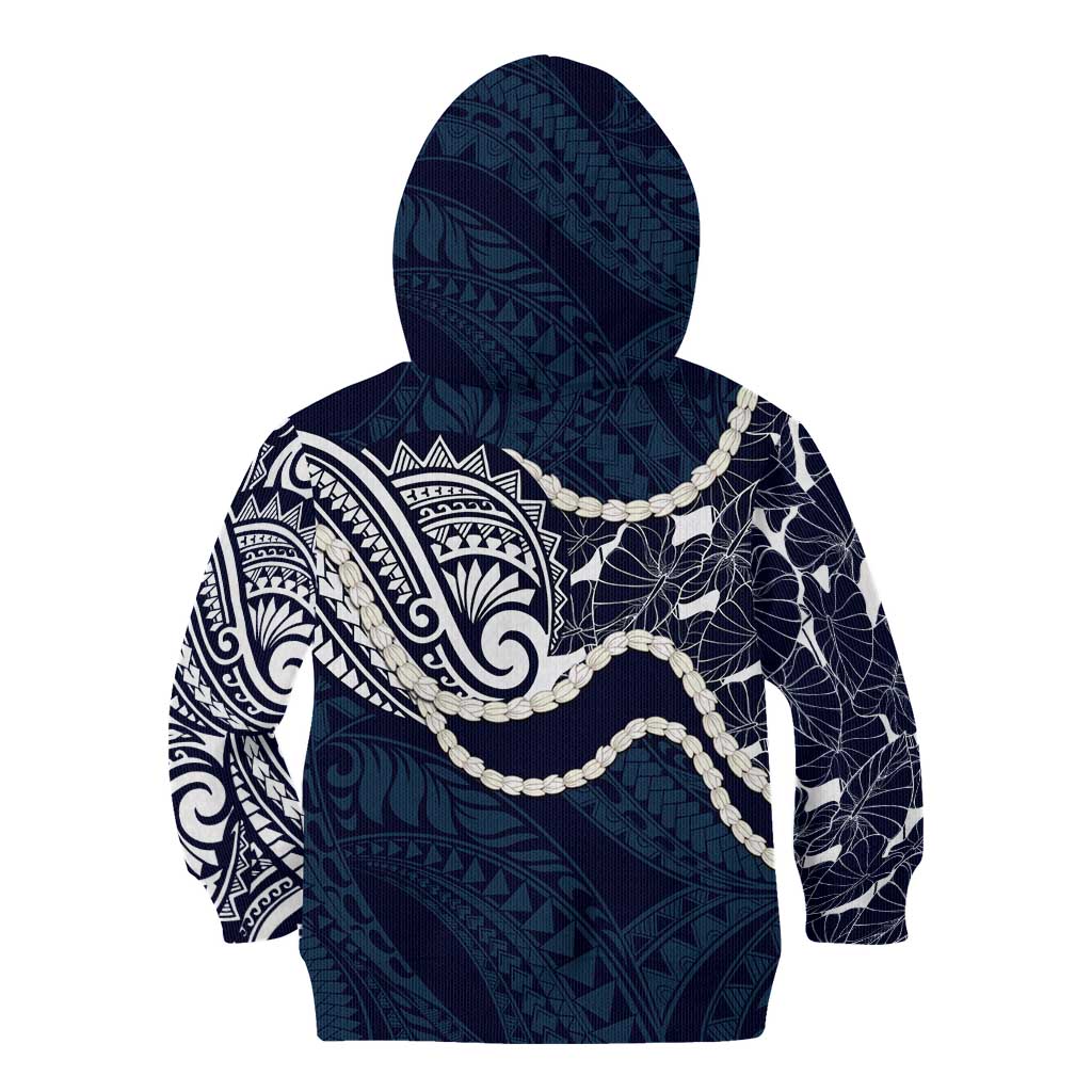 Aloha Hawaii Kalo Pikake Lei Kid Hoodie Chest Tattoo Oxford Blue Hawaiian Pattern LT14 - Polynesian Pride