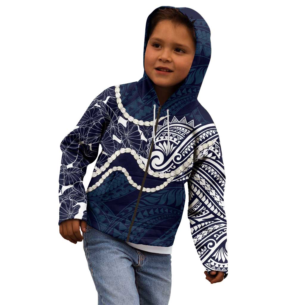 Aloha Hawaii Kalo Pikake Lei Kid Hoodie Chest Tattoo Oxford Blue Hawaiian Pattern LT14 - Polynesian Pride