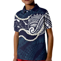 Aloha Hawaii Kalo Pikake Lei Kid Polo Shirt Chest Tattoo Oxford Blue Hawaiian Pattern LT14 Kid Oxford Blue - Polynesian Pride