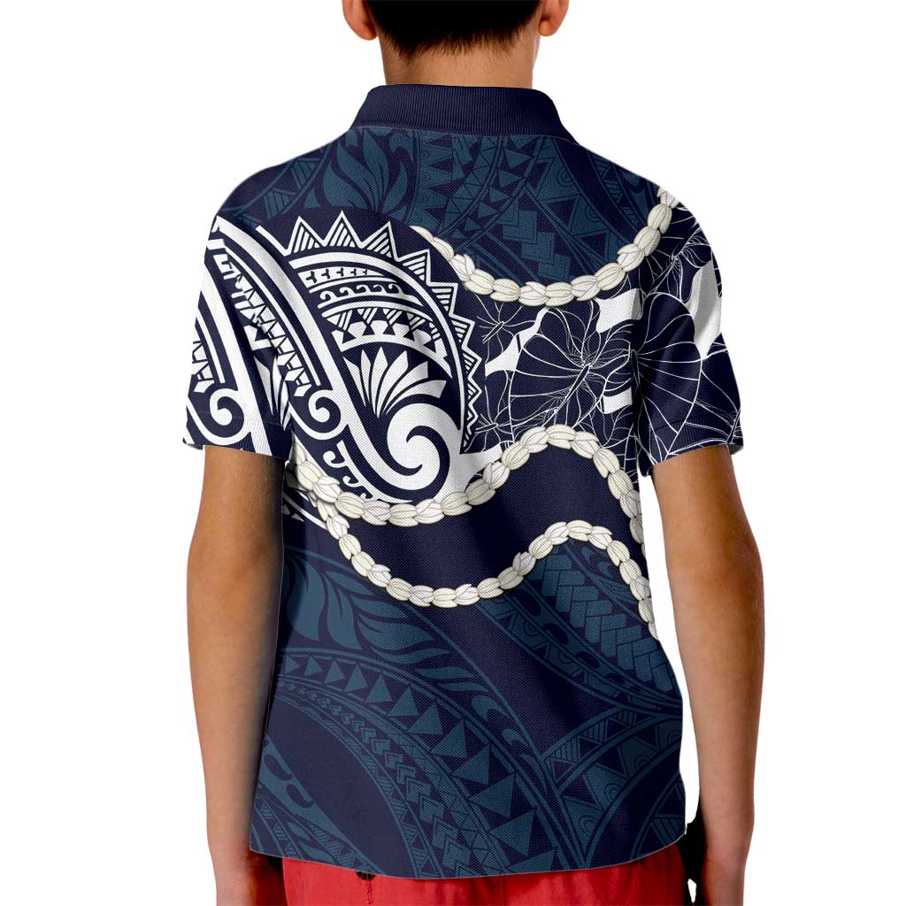 Aloha Hawaii Kalo Pikake Lei Kid Polo Shirt Chest Tattoo Oxford Blue Hawaiian Pattern LT14 - Polynesian Pride