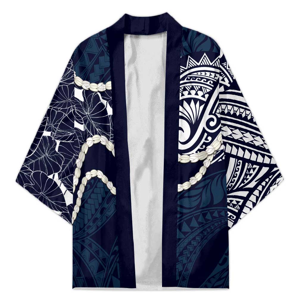 Aloha Hawaii Kalo Pikake Lei Kimono Chest Tattoo Oxford Blue Hawaiian Pattern LT14 Unisex Oxford Blue - Polynesian Pride