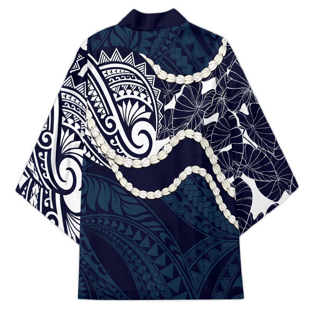 Aloha Hawaii Kalo Pikake Lei Kimono Chest Tattoo Oxford Blue Hawaiian Pattern LT14 - Polynesian Pride