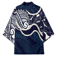 Aloha Hawaii Kalo Pikake Lei Kimono Chest Tattoo Oxford Blue Hawaiian Pattern LT14 - Polynesian Pride
