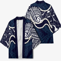 Aloha Hawaii Kalo Pikake Lei Kimono Chest Tattoo Oxford Blue Hawaiian Pattern LT14 - Polynesian Pride