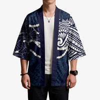 Aloha Hawaii Kalo Pikake Lei Kimono Chest Tattoo Oxford Blue Hawaiian Pattern LT14 - Polynesian Pride