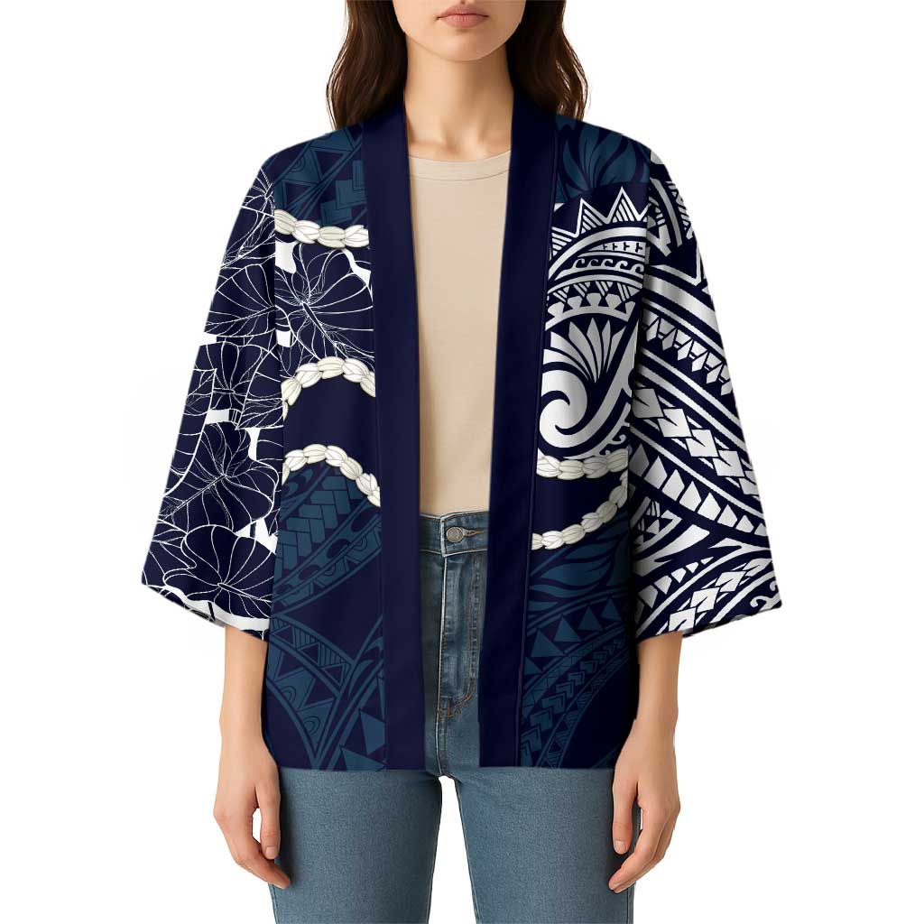 Aloha Hawaii Kalo Pikake Lei Kimono Chest Tattoo Oxford Blue Hawaiian Pattern LT14 - Polynesian Pride
