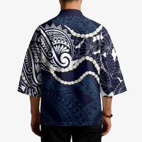 Aloha Hawaii Kalo Pikake Lei Kimono Chest Tattoo Oxford Blue Hawaiian Pattern LT14 - Polynesian Pride