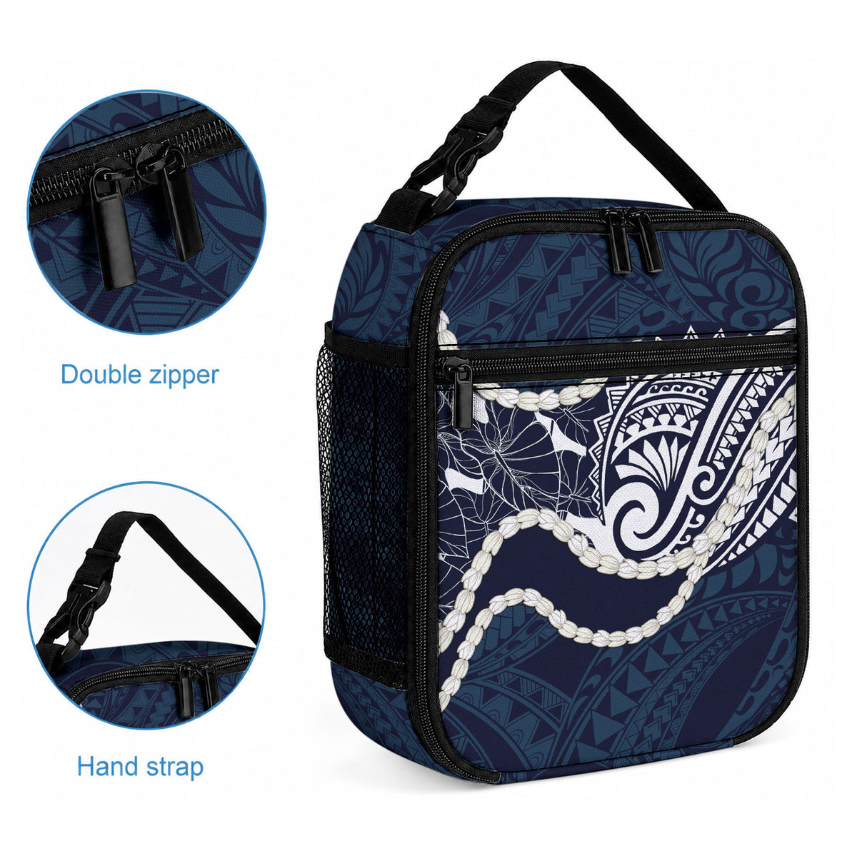 Aloha Hawaii Kalo Pikake Lei Lunch Bag Chest Tattoo Oxford Blue Hawaiian Pattern