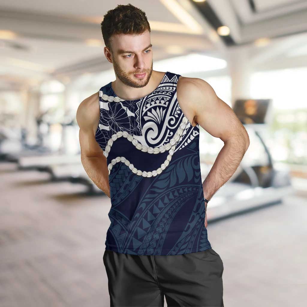 Aloha Hawaii Kalo Pikake Lei Men Tank Top Chest Tattoo Oxford Blue Hawaiian Pattern