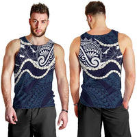 Aloha Hawaii Kalo Pikake Lei Men Tank Top Chest Tattoo Oxford Blue Hawaiian Pattern