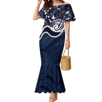 Aloha Hawaii Kalo Pikake Lei Mermaid Dress Chest Tattoo Oxford Blue Hawaiian Pattern LT14 Women Oxford Blue - Polynesian Pride