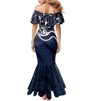 Aloha Hawaii Kalo Pikake Lei Mermaid Dress Chest Tattoo Oxford Blue Hawaiian Pattern LT14 - Polynesian Pride
