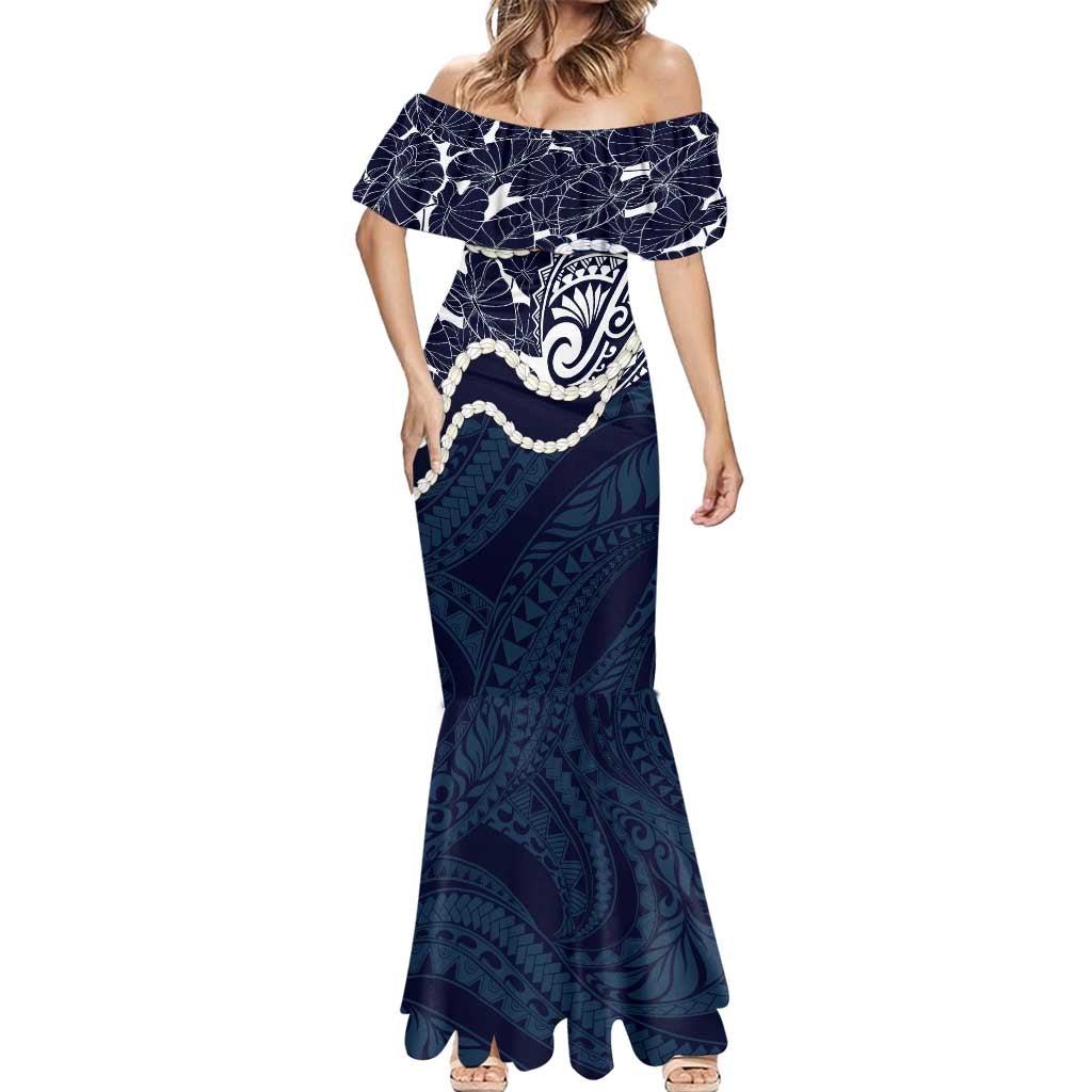 Aloha Hawaii Kalo Pikake Lei Mermaid Dress Chest Tattoo Oxford Blue Hawaiian Pattern LT14 - Polynesian Pride