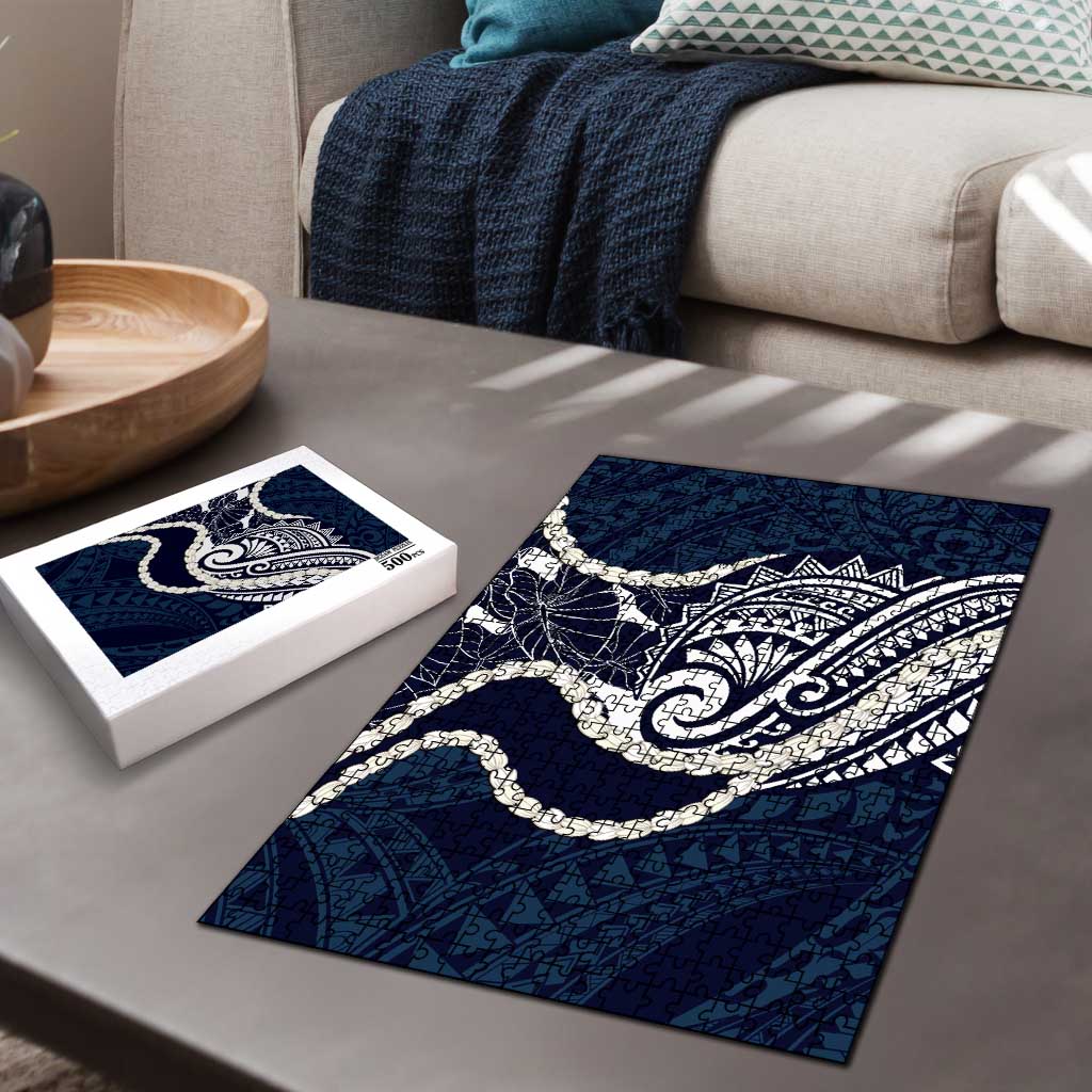 Aloha Hawaii Kalo Pikake Lei Puzzle Chest Tattoo Oxford Blue Hawaiian Pattern