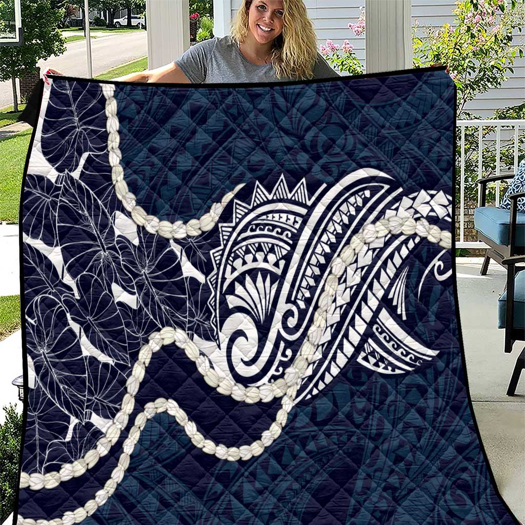 Aloha Hawaii Kalo Pikake Lei Quilt Chest Tattoo Oxford Blue Hawaiian Pattern LT14 Oxford Blue - Polynesian Pride