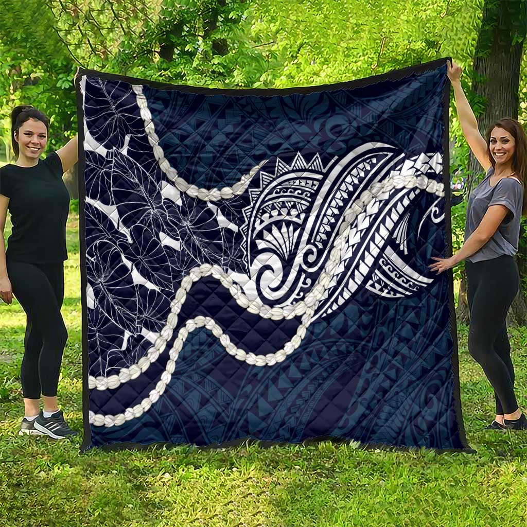 Aloha Hawaii Kalo Pikake Lei Quilt Chest Tattoo Oxford Blue Hawaiian Pattern LT14 - Polynesian Pride