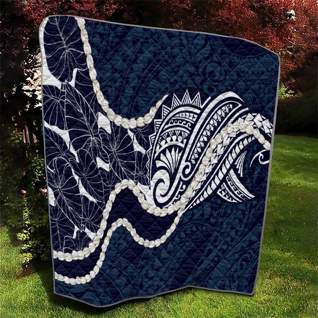 Aloha Hawaii Kalo Pikake Lei Quilt Chest Tattoo Oxford Blue Hawaiian Pattern LT14 - Polynesian Pride