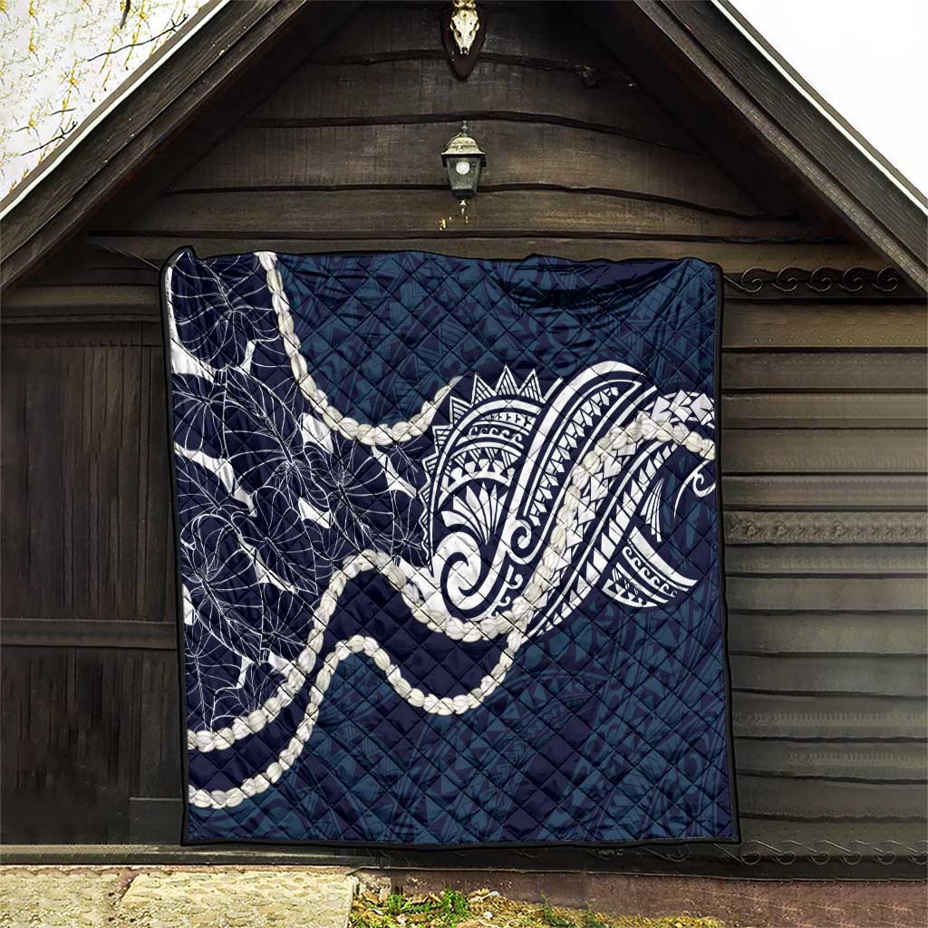 Aloha Hawaii Kalo Pikake Lei Quilt Chest Tattoo Oxford Blue Hawaiian Pattern LT14 - Polynesian Pride