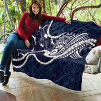 Aloha Hawaii Kalo Pikake Lei Quilt Chest Tattoo Oxford Blue Hawaiian Pattern LT14 - Polynesian Pride