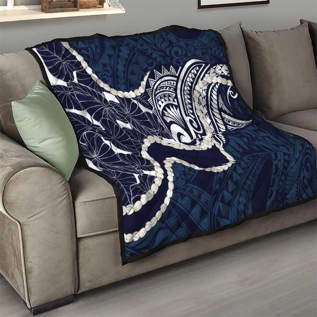 Aloha Hawaii Kalo Pikake Lei Quilt Chest Tattoo Oxford Blue Hawaiian Pattern LT14 - Polynesian Pride