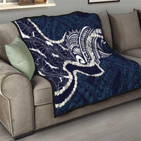 Aloha Hawaii Kalo Pikake Lei Quilt Chest Tattoo Oxford Blue Hawaiian Pattern LT14 - Polynesian Pride