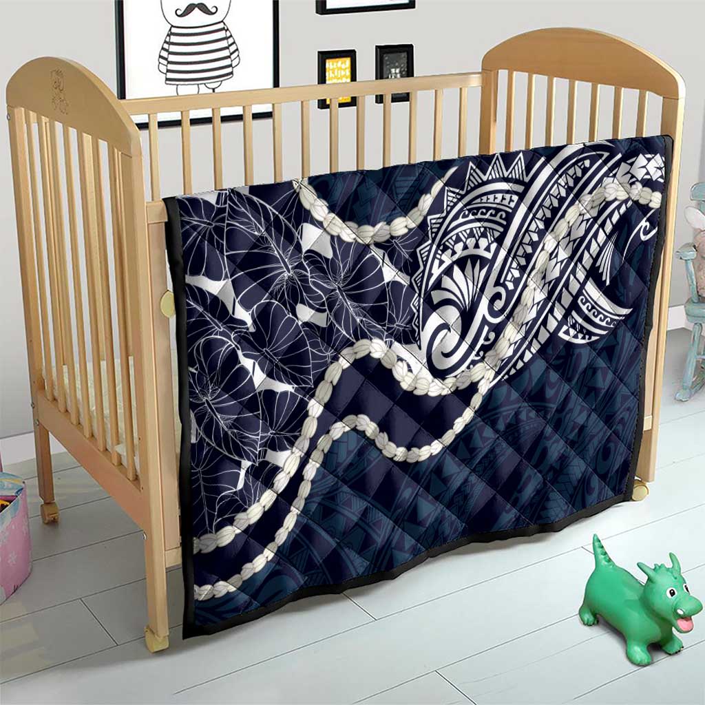 Aloha Hawaii Kalo Pikake Lei Quilt Chest Tattoo Oxford Blue Hawaiian Pattern LT14 - Polynesian Pride
