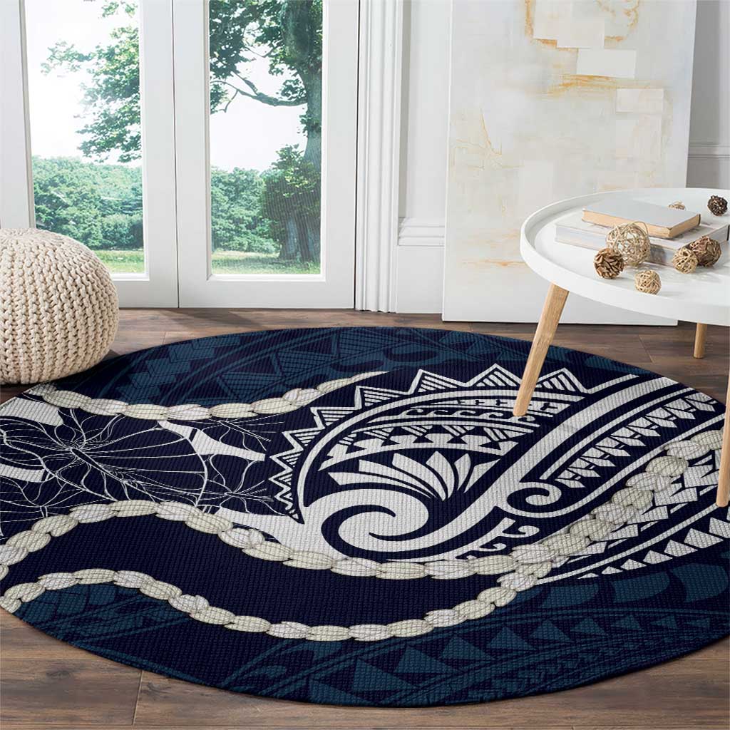 Aloha Hawaii Kalo Pikake Lei Round Carpet Chest Tattoo Oxford Blue Hawaiian Pattern