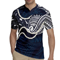 Aloha Hawaii Kalo Pikake Lei Rugby Jersey Chest Tattoo Oxford Blue Hawaiian Pattern