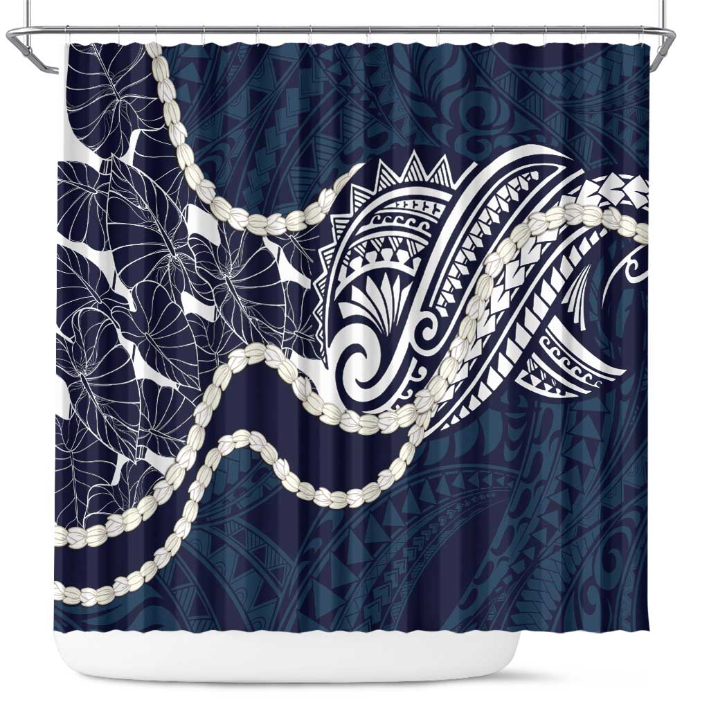Aloha Hawaii Kalo Pikake Lei Shower Curtain Chest Tattoo Oxford Blue Hawaiian Pattern