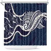 Aloha Hawaii Kalo Pikake Lei Shower Curtain Chest Tattoo Oxford Blue Hawaiian Pattern