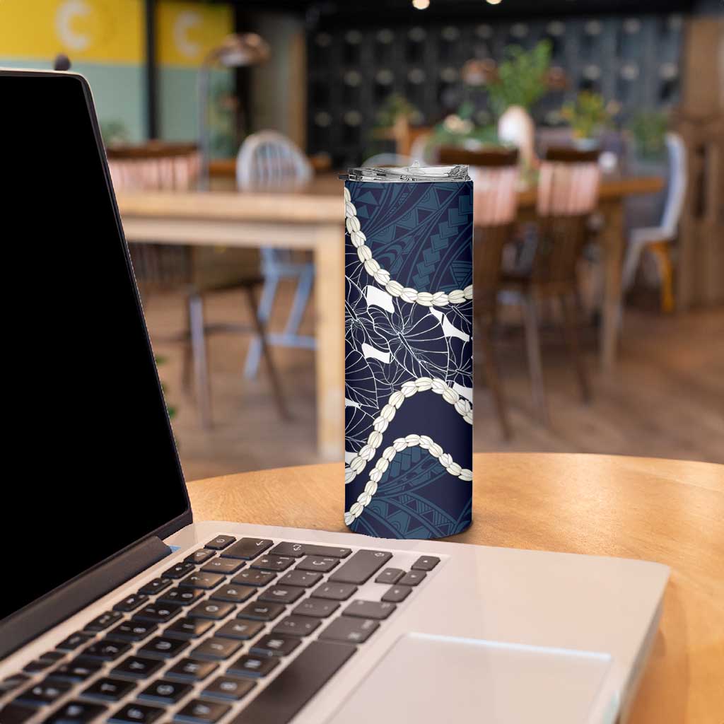 Aloha Hawaii Kalo Pikake Lei Skinny Tumbler Chest Tattoo Oxford Blue Hawaiian Pattern LT14 - Polynesian Pride