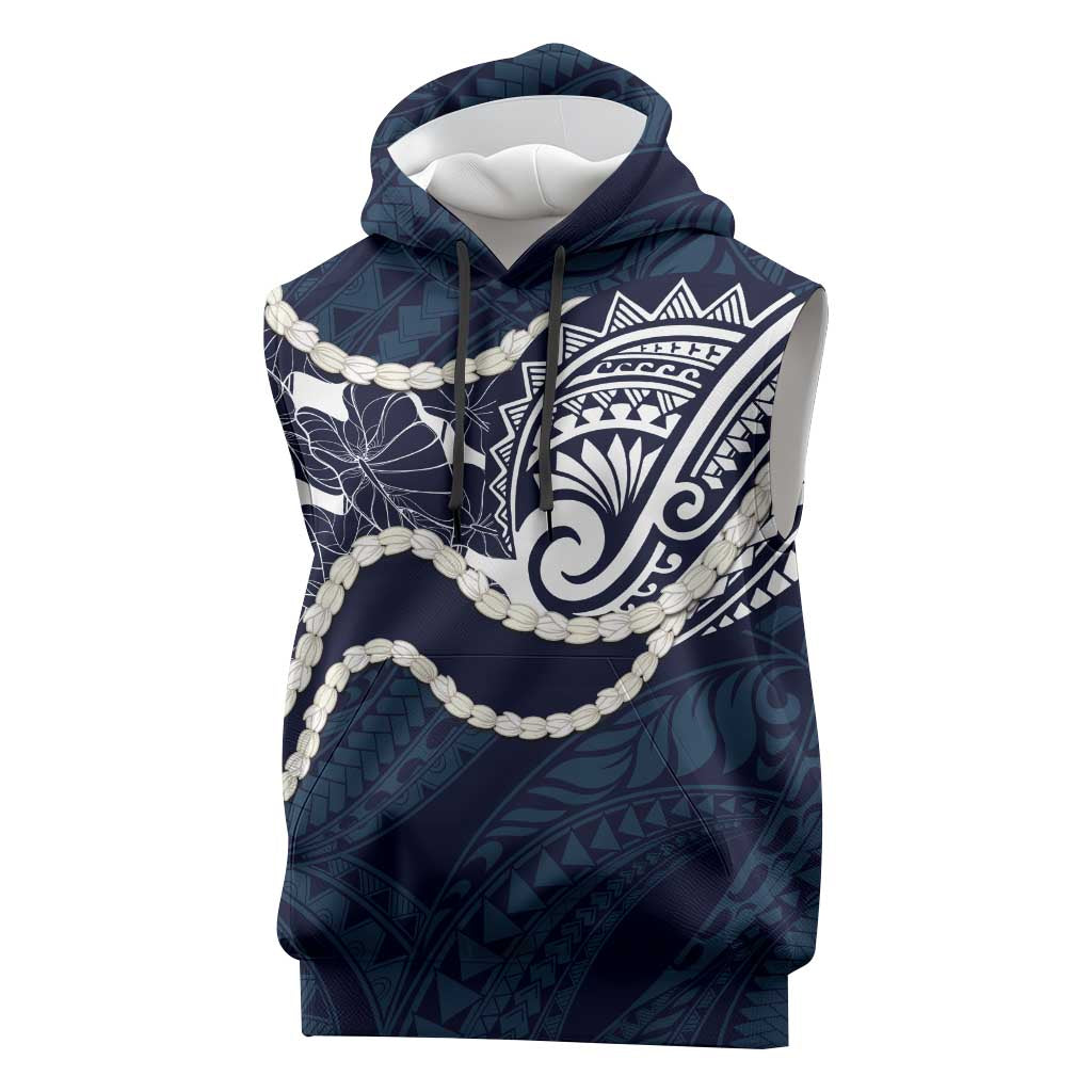 Aloha Hawaii Kalo Pikake Lei Sleeveless Hoodie Chest Tattoo Oxford Blue Hawaiian Pattern LT14 Oxford Blue - Polynesian Pride