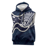 Aloha Hawaii Kalo Pikake Lei Sleeveless Hoodie Chest Tattoo Oxford Blue Hawaiian Pattern LT14 Oxford Blue - Polynesian Pride