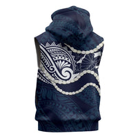 Aloha Hawaii Kalo Pikake Lei Sleeveless Hoodie Chest Tattoo Oxford Blue Hawaiian Pattern LT14 - Polynesian Pride